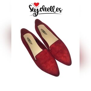 Seychelles Ruby Red Slip On Loafer Suede Look Fabric Upper In Wide Width 8.5W